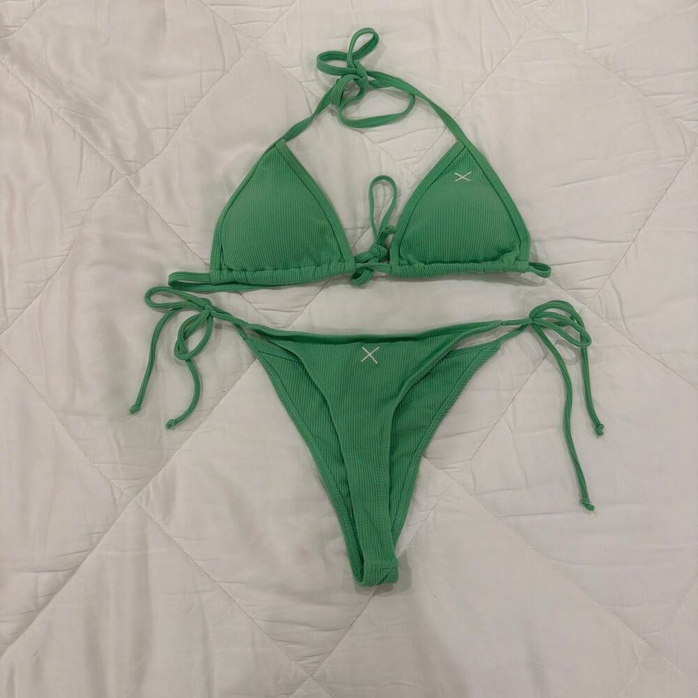 boutine la green ribbed bikini set